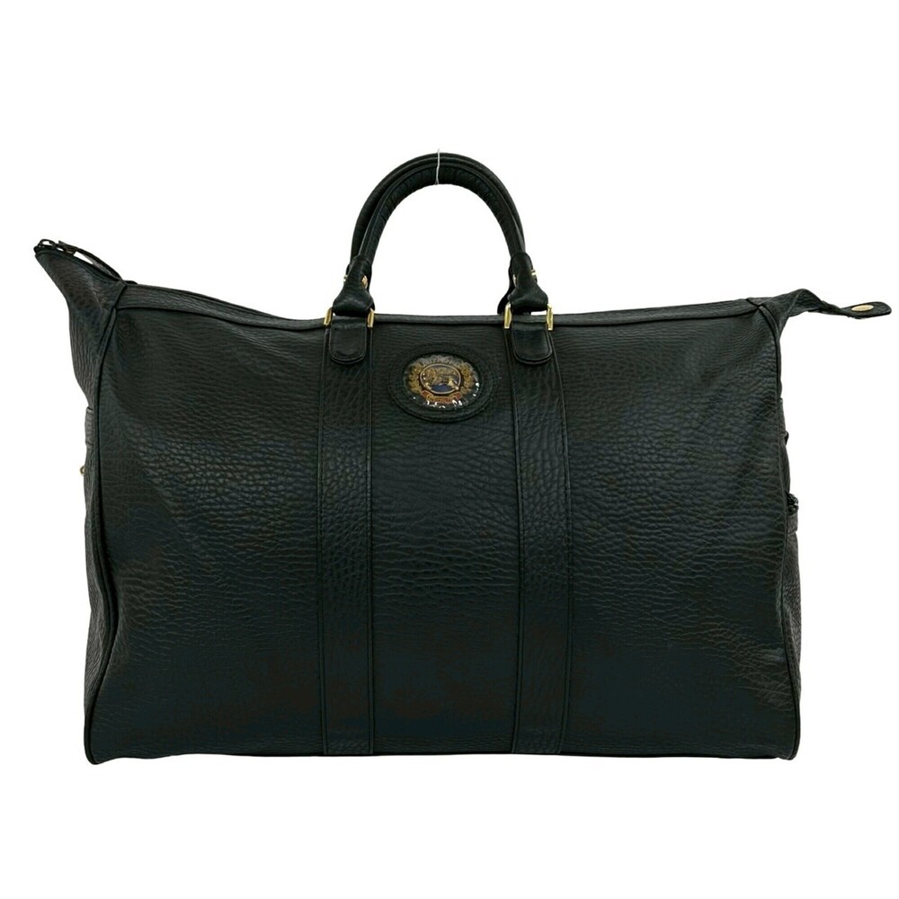 Burberrys Vintage Logo Nova Check Pattern Leather Boston Bag Handbag Travel B...